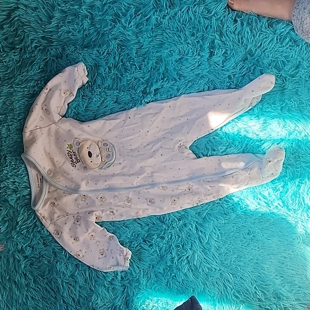 First moments 6-9m 100% cotton sleepy bear snap up footie